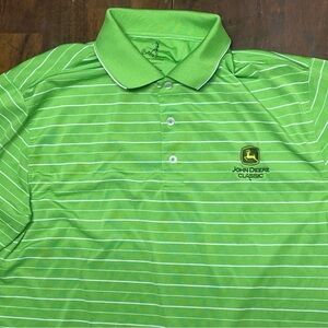 Bobby Jones Polo Shirt Mens M Green John Deere Classic Golf Striped Short Sleeve